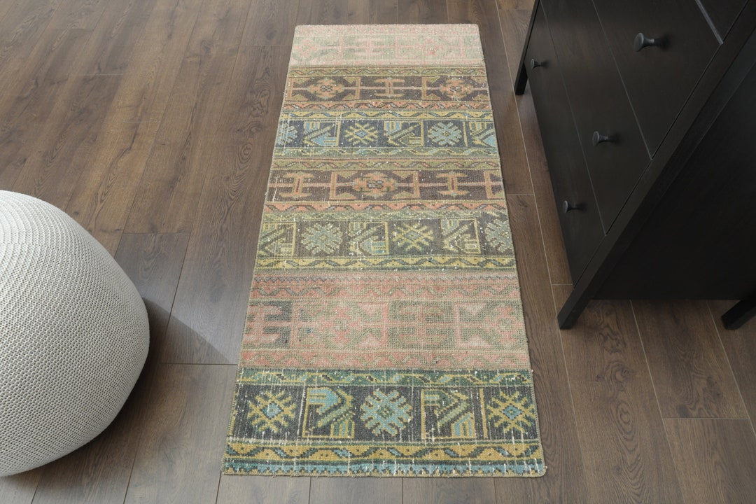 2'3x5'1 Ft, VINTAGE OUSHAK RUNNER, Handmade Wool Rug, Patchwork Runner ...