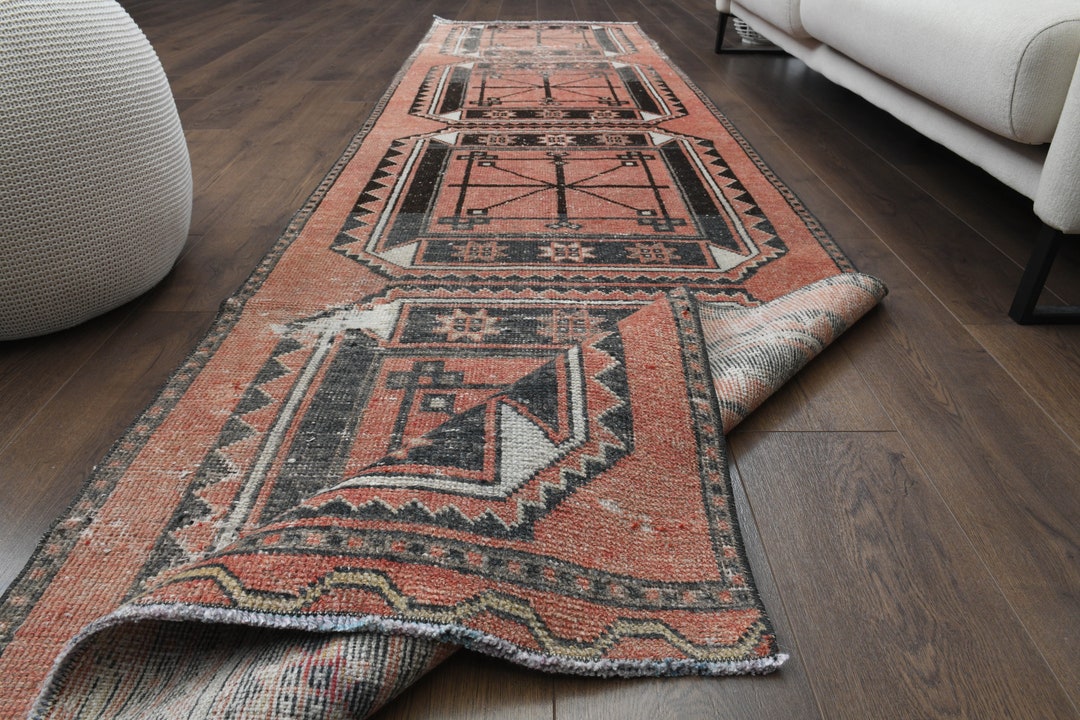 Rusk Color Rug Runners 3x12 Vintage Red Turkish Runner, Oushak Rug, Kitchen Runner, Handmade ...