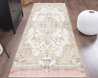 4x9 Oushak Handmade Wool Area Rug, Turkish Vintage Rugs, Hallway Kitchen Runner, Farmhouse Decor, One-of-a-Kind, Anatolian, Ethnic Carpet