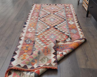 3x8.1 ft, GEOMETRIC PATTERN FLATWEAVE Turkish Kilim Runner, Entryway Runner, Hallway Decor, Kitchen Decor Rug, Stair Runner, Vintage Runner