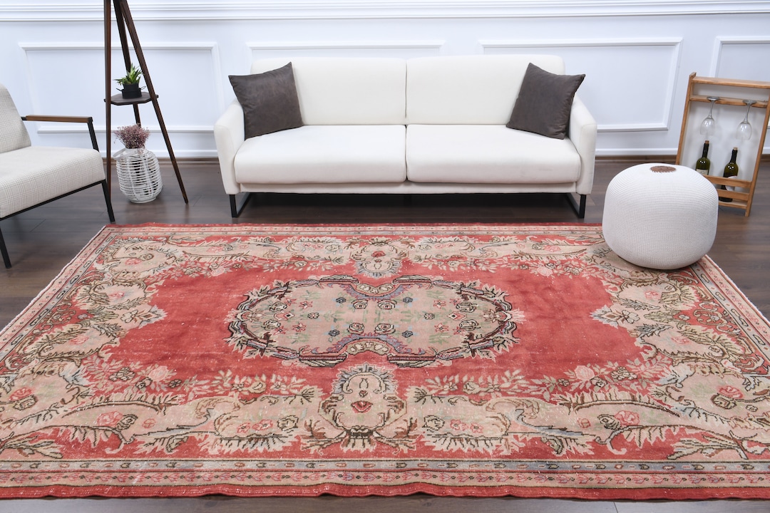 7x11 Vintage Turkish Area Rug, Oushak Handmade Wool Rugs, Farmhouse ...