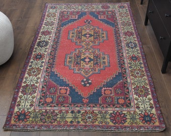 Tappeto vintage 4x7, tappeto turco, tappeto Oushak, tappeto fatto a mano, tappeto di lana, tappeti rossi, arredamento rustico, tappeto, pezzo unico, prodotto in Anatolia