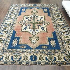 9x12 OUSHAK Vintage Turkish Area Rug, Handmade Wool Rug, Anatolia Farmhouse Decor, One-of-a-Kind, Orange Blue Rug, Large, Oversized Carpet