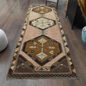 4x13 türkischer Vintage Läufer, Oushak Handgemachter Wollteppich, Rote Flur Teppiche, Bauernhaus Dekor, Einzigartig, Anatolischer Ethnischer Teppich