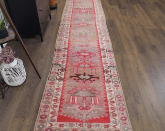 3x13 Vintage Turkish Oushak Runner, Hand-Knotted Wool Carpet, Kitchen Hallway Rug, One-of-a-Kind, Anatolian, Boho Decor, Made in Turkey