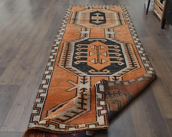 3x9.8 ft, BOHEMIAN TURKISH RUNNER Rug, Hallway Runner, Stair Runner, Kitchen Rug, Handmade, Wool Oushak Rug, Vintage Runner, Farmhouse Decor