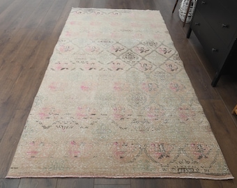 4x8 Vintage Turkish Rug - 4'1 X 7'5 Ft | Faded Pink Oushak Rug