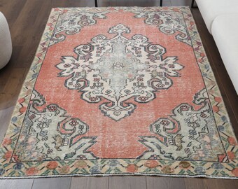 5x7 Vintage Turkish Medallion Rug, Oushak Rug, Handmade Wool Rug, Area Rug, Farmhouse Decor, One-of-a-Kind, Bohemian Decor, Oriental Carpet