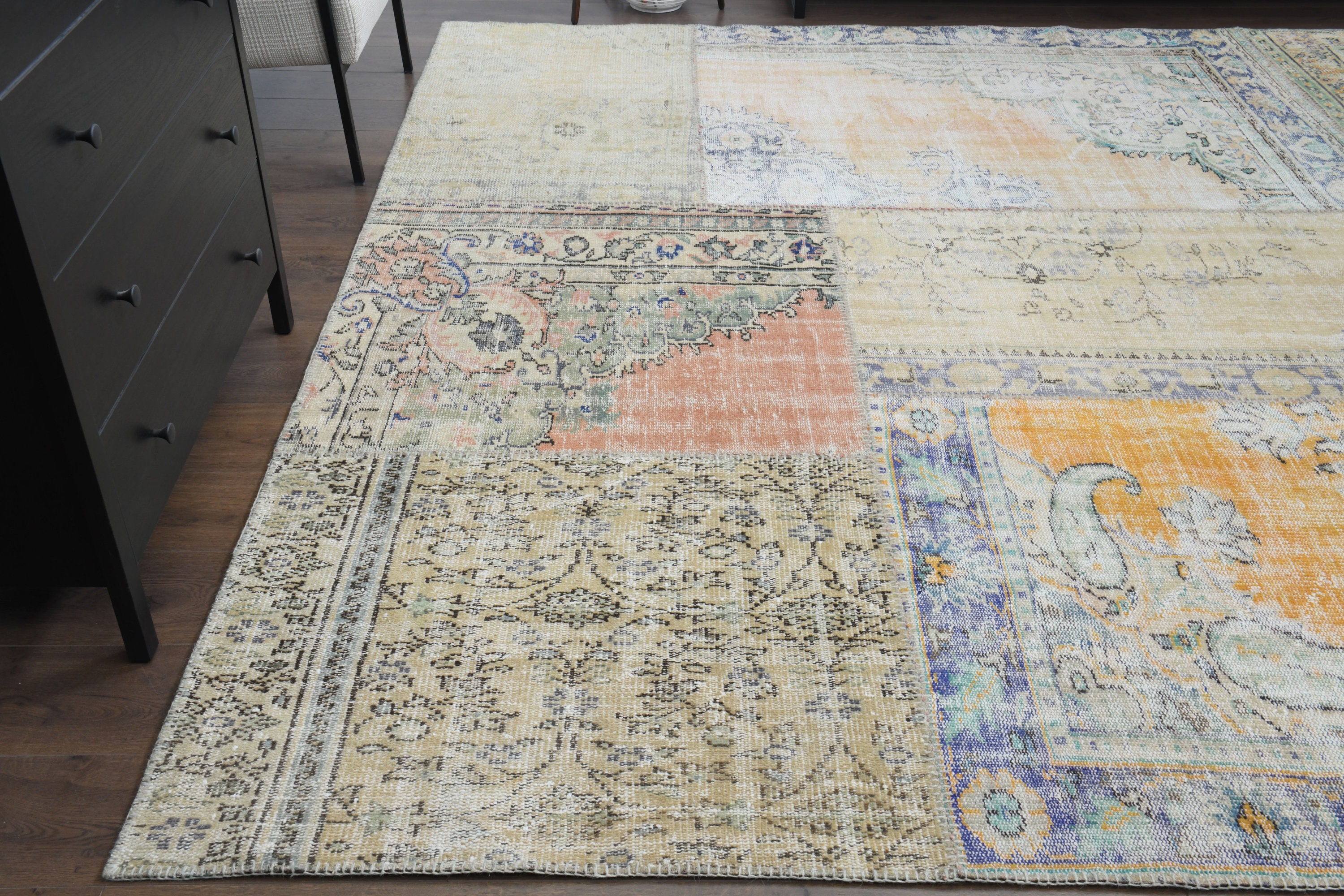 9x13 PATCHWORK Turkish Vintage Rug, Oushak Rug, Handmade Wool Rug