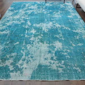 7x10 Vintage Turkish Oushak Hand-Knotted Wool Carpet, Blue Distressed, Area Rug, One-of-a-Kind, Farmhouse Decor, Turkey Rugs, Bohemian Style