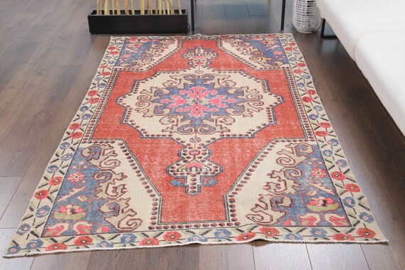 4x7 ANTIQUE PERSIAN Carpet, ORIENTAL Handmade Wool Rug