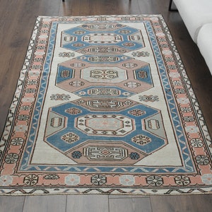 3&#39;8x6 ft, TURKISH VNTAGE RUG, Orange Blue Beige, Oushak Rug, Handmade Rug, 100% Pure Wool Carpet, Farmhouse Decor, One-of-a-Kind, Colorful