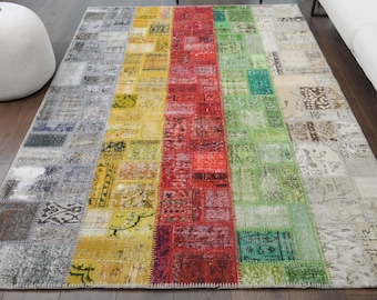 5x8 PATCHWORK Turkish Vintage Rug, Oushak Rug, Handmade Wool Rug, Colorful Custom Rugs, Farmhouse Decor, One-of-a-Kind, Anatolian Carpet