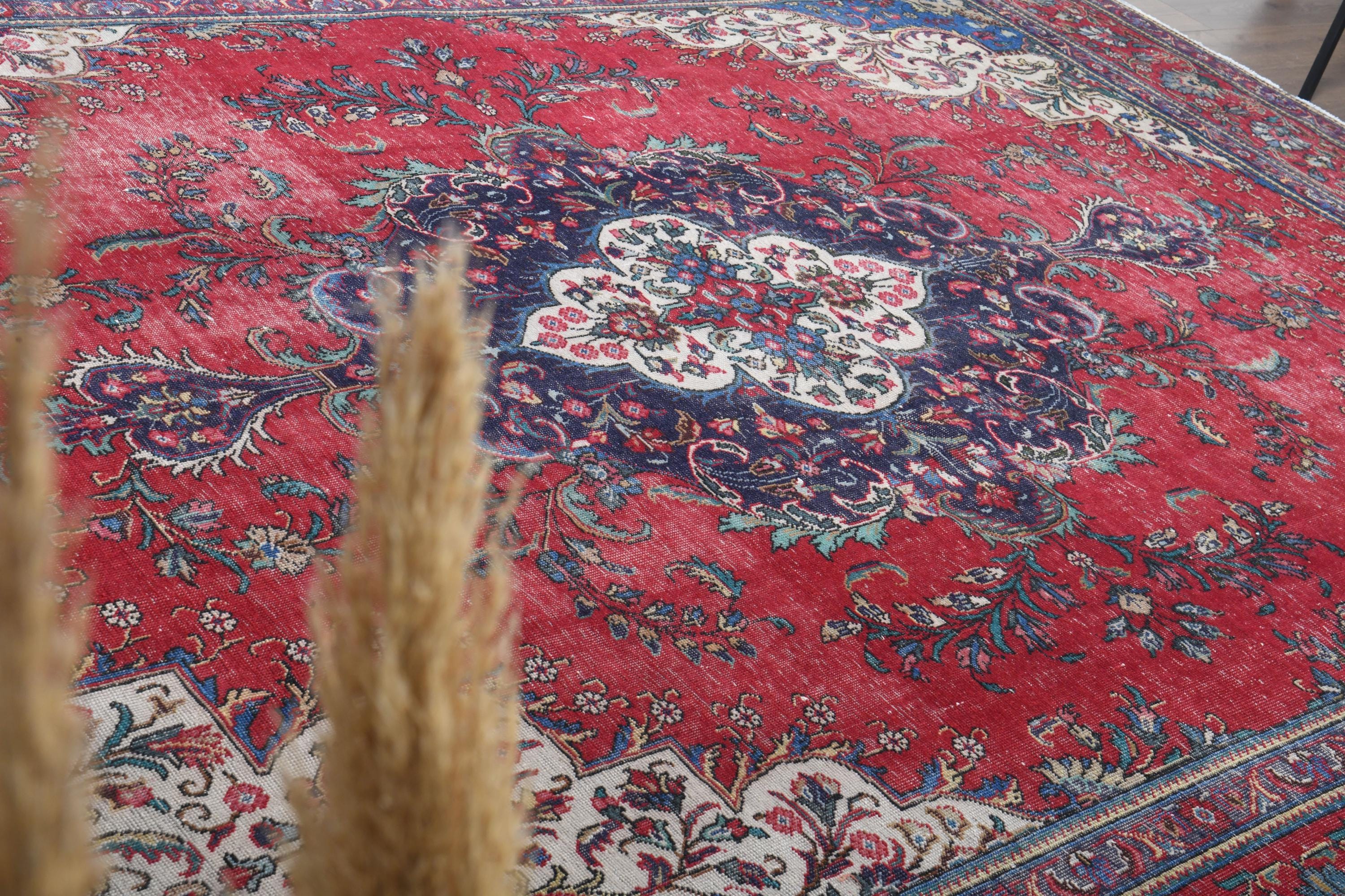 10x12 特大ヴィンテージエリアラグ、トルコラグ、ピンクブルー、大型