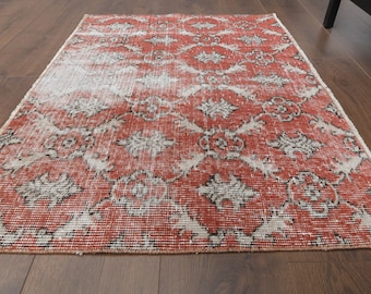 3x4 Turkish Vintage Oushak Rug, Door Mat Small Carpet, Handmade Wool Rug, Red Ethnic Doormat Mini Rugs, One-of-a-Kind, Made in Anatolia