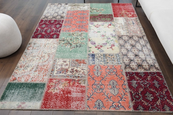 5x8 PATCHWORK Turkish Vintage Rug, Area Rug, Oushak Rug, Handmade