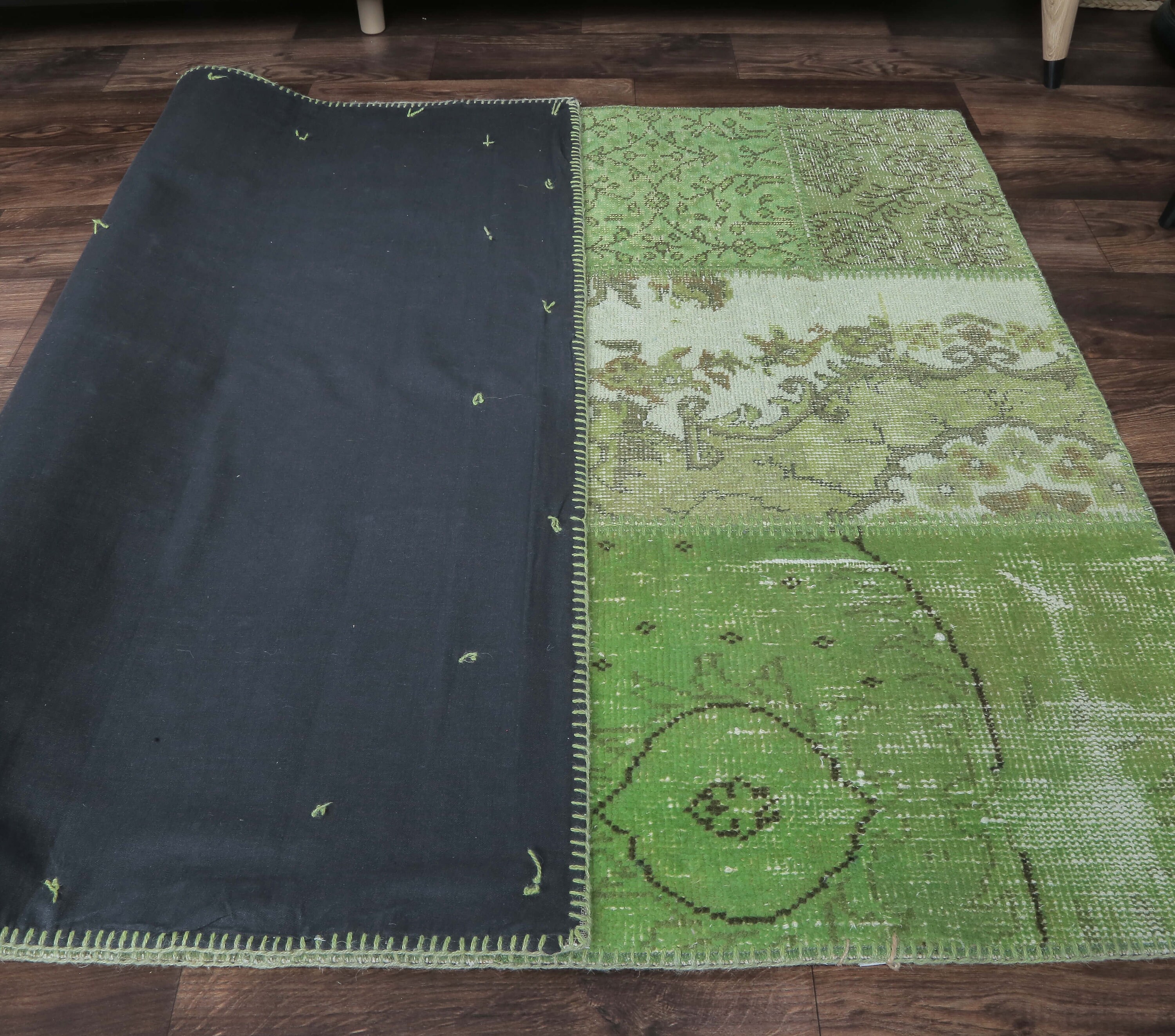 4x6 PATCHWORK Turkish Vintage Rug, Oushak Handmade Wool Rug, Green