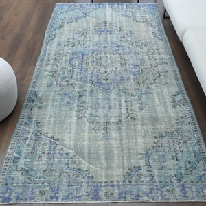 5x9 Turkish Vintage Area Rug, Oushak Rug, Handmade Wool Rug, Floral Blue Rugs, Farmhouse Decor, One-of-a-Kind, Anatolia, Turkish Carpet