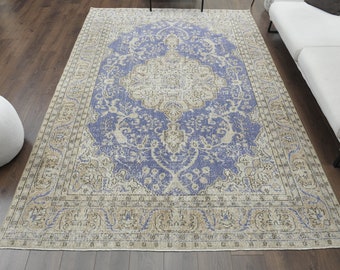 6x10 Blue Hanwoven Area Rug, Turkish Oushak Rug, Handmade Wool Rug, Vintage Area Rugs, Farmhouse Decor, Rug for Living Room, Ethnic Carpet
