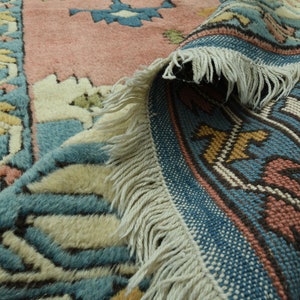 6&#39;8x10&#39;1 ft, MINIMALIST RUG, Pink Turkish Rug, Area Rug, Oversized Handmade Wool Rug, Farmhouse Decor, Pink Beige Blue, Living Room Rug