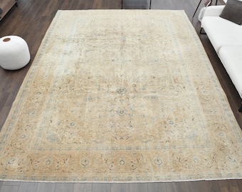 10x13 NEUTRAL ANTIQUE Carpet, Turkish Area Rug, Handmade Wool Rug, Oushak Oversize Floral Rugs, Farmhouse Decor, One-of-a-Kind, Boho Decor