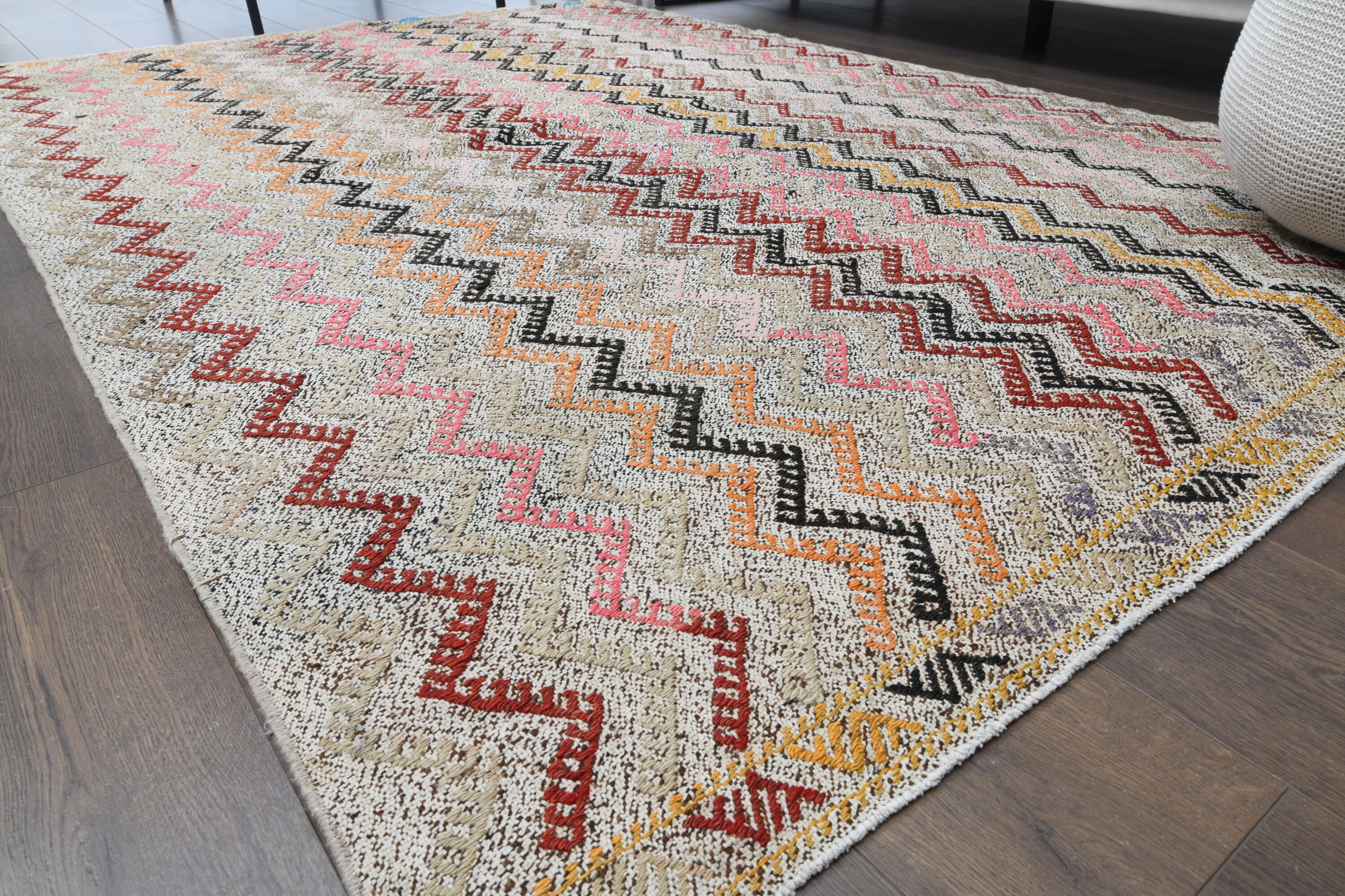 60×104 \"zig-zag” ViNTAGE TURKiSH RUG 5x8 Vintage ZIGZAG KILIM, Turkish Area Rug, Oushak Handmade