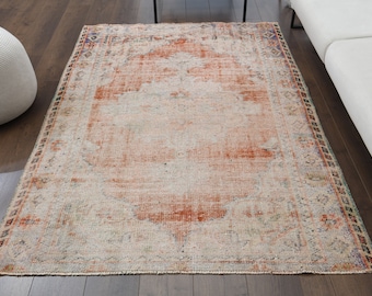 5x7 Turkish Antique Rug, Oushak Rug, Handmade Wool Area Rug, Farmhouse Decor, One-of-a-Kind, Ethnic, Rustic, Bohemian Decor, Floor Carpet