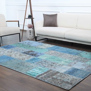 6x8 PATCHWORK Turkish Vintage Rug, Area Rug, Oushak Rug, Handmade Wool Rug, Blue Rugs, Farmhouse Decor, One-of-a-Kind, Anatolian Carpet