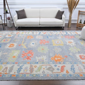 9x12 OUSHAK Vintage Turkish Area Rug, Handmade Wool Rug, Anatolia Farmhouse Decor, One-of-a-Kind, Blue Rug, Large, Oversized Carpet