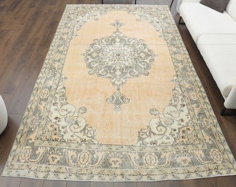 7x10 Turkish Vintage Rug, Oushak Rug, Handmade Wool Carpet