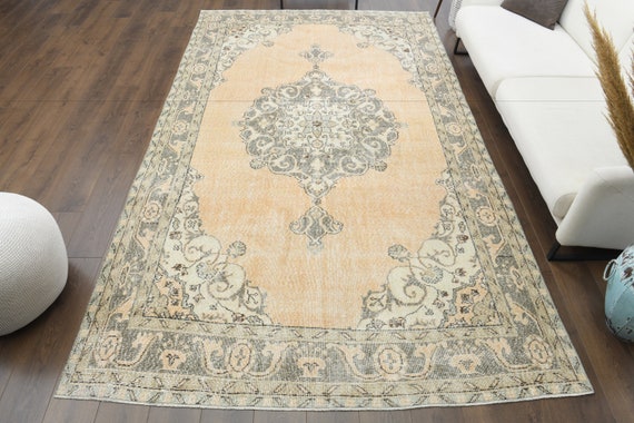 7x10 Turkish Vintage Rug, Oushak Rug, Handmade Wool Carpet
