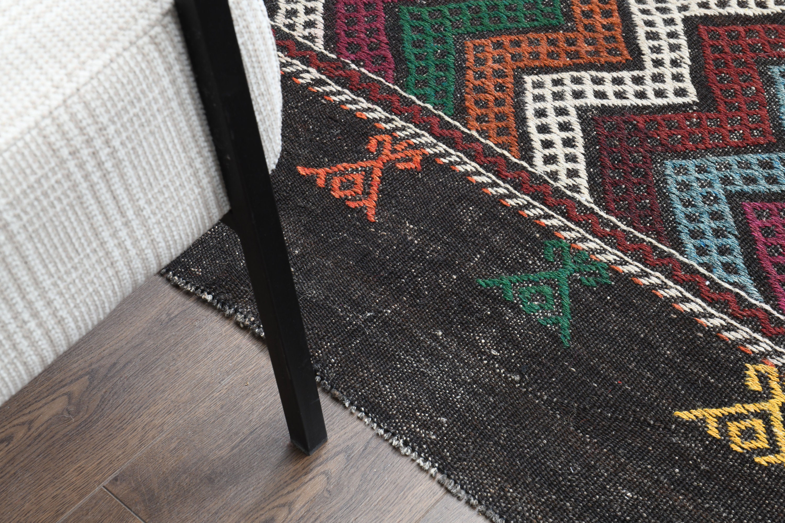 7x10 ZIGZAG Vintage Turkish KILIM Area Rug, Oushak Handmade