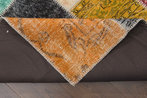 ラグ・カーペット Vintage Dead Stock Fabric Patchwork Rug 10x13 PATCHWORK OVERSIZED RUG, Turkish Vintage Oushak Rug