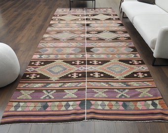 5x12 Purple Vintage Turkish Rug, Geometric Rug, Flatweave Kilim Rug, Handmade Wool Rug, Kilim Area Rug, Living Room Rug, Ethnic Colorful Rug