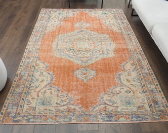 5x8 Vintage Turkish Area Rug, Oushak Rug, Handmade Wool Rug, Orange, Oriental Rug, Farmhouse Decor, Home Decor, Rug for Licing Room, 5.4x7.8