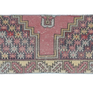 2x3 Turkish Vintage Oushak Rug, Door Mat Small Carpet, Handmade Wool Oriental Pink Doormat, Mini Rugs, One-of-a-Kind, Made in Anatolia