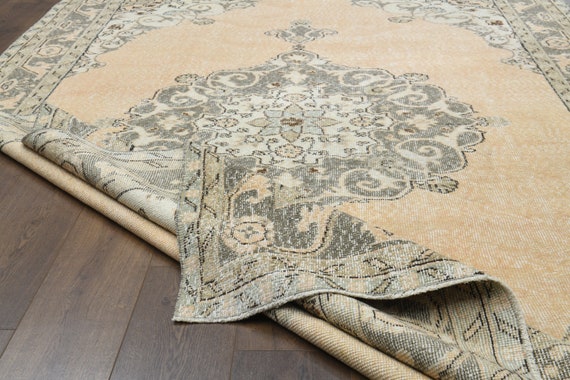 7x10 Turkish Vintage Rug, Oushak Rug, Handmade Wool Carpet