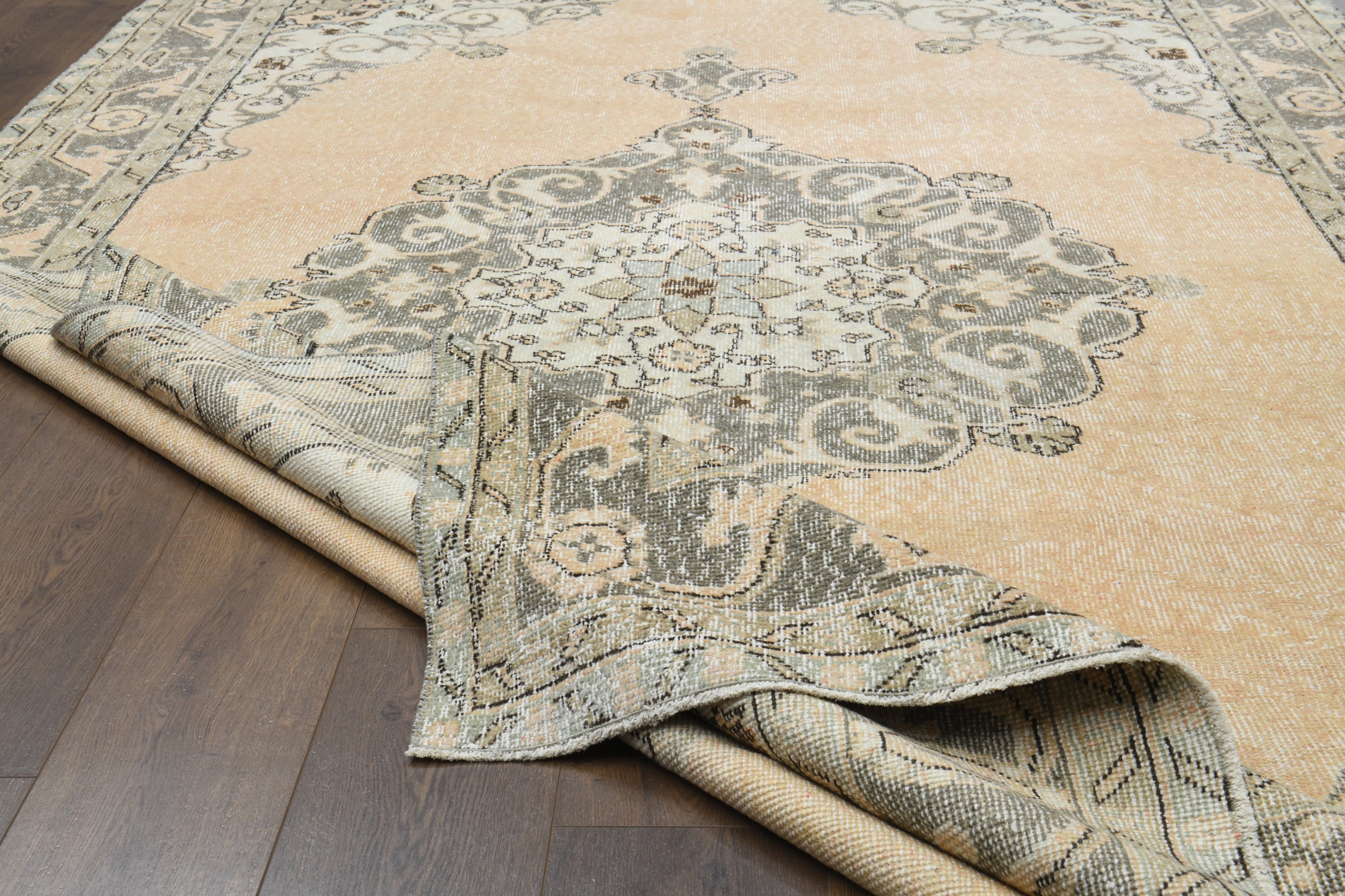 7x10 Turkish Vintage Rug, Oushak Rug, Handmade Wool Carpet