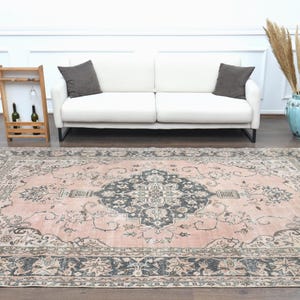 7x10 Vintage Pastel Pink Area Rug, Oushak Turkish Rug, Handmade Wool Rug, Distressed Rugs, Farmhouse Decor, One-of-a-Kind, Oriental Decor