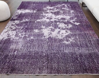 7x10 Vintage Turkish Oushak Hand-Knotted Wool Carpet, Purple Colored Area Rug, One-of-a-Kind, Farmhouse Decor, Turkey Rugs, Bohemian Style