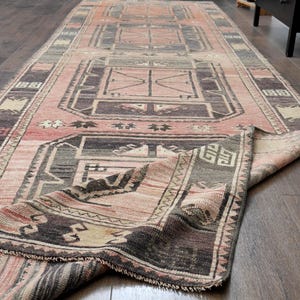 4x13 türkischer Vintage Läufer, Oushak Handgemachter Wollteppich, Rote Flur Teppiche, Bauernhaus Dekor, Einzigartig, Anatolischer Ethnischer Teppich
