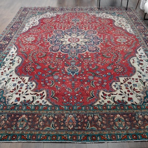 10x13 Oversized Vintage Area Rug, Turkish Rug, Pink Gray, Large Rug, 10x13 Oversize Oriental Rug, Handmade Wool Rug, Bohemian Rug, Handwoven