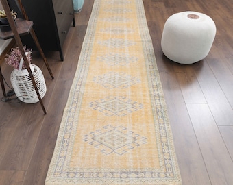 3x11 Vintage Turkish Oushak Runner, Handwoven Wool Rug, Orange Runner, Hallway Rug, One-of-a-Kind, Anatolian, Boho Decor, Tribal, Carpet