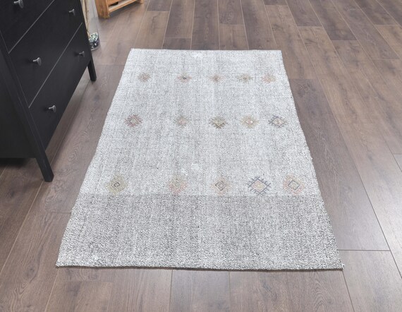 150x180 Vintage Türkischer Kelim Läufer, Kleiner Teppich, Oushak Handgefertigt Wolle Flachgewebe, Grauer Teppich, Bauernhaus Dekor, Unikat, Boho