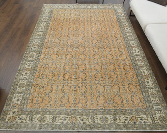 6x10 Turkish Vintage Oushak Area Rug, Orange Floral Rug, Handmade Wool Rug, Hallway & Kitchen Rugs, Farmhouse Decor, One-of-a-Kind, Anatolia
