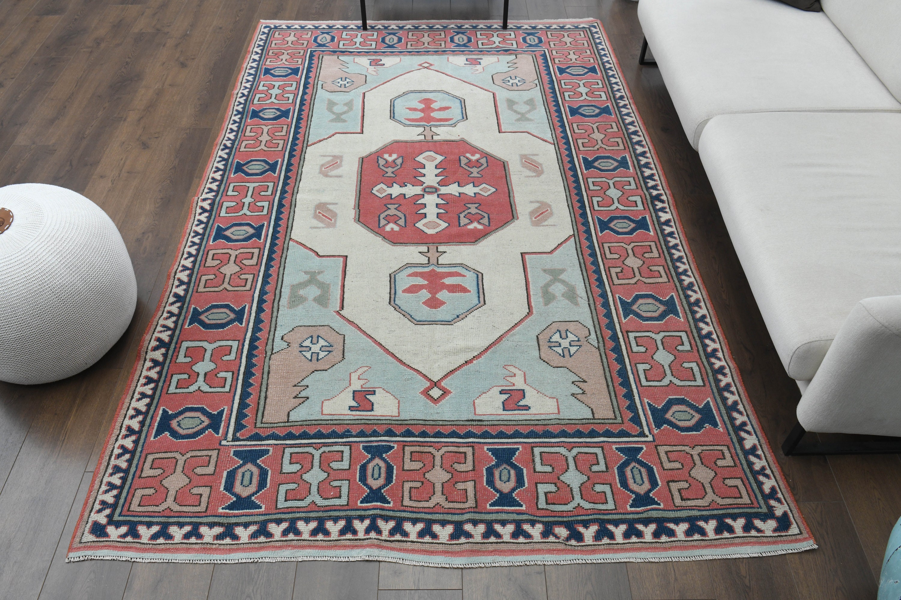 5'7x8'7 Ft, Turkish Vintage Rug, Oushak Handmade Wool Flatweave