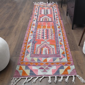 3x11 Oushak Runner, Handmade Wool Rug, Turkish Vintage Rug Runner, Red Kitchen Hallway Runner, Farmhouse Decor, One-of-a-Kind, Boho Decor