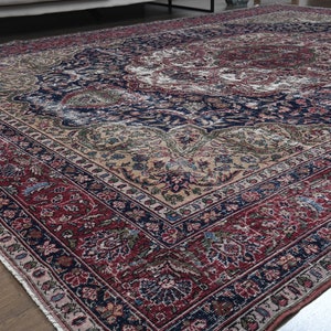 8&#39;5x11&#39;6 ft, OVERSIZED, Vintage Turkish Area Rug, 9x12 Oushak Rug, Handmade Wool Rug, Farmhouse Decor, Red Floral Rug, Living Room Rug Decor