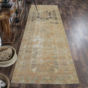 3x10 ANTIKER LÄUFER Türkischer Oushak Handgefertigter Wollteppich, Orangefarbene Flur Teppiche, Rustikale Boho Bauernhaus Dekoration, Einzigartig, Anatolisch