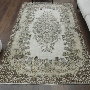 6x9 Turkish Vintage Rug, Oushak Rug, Handmade Wool Rug, Oriental Rug, Beige, Area Rug 5x9, Farmhouse Decor, Home Decor, Rug for Living Room